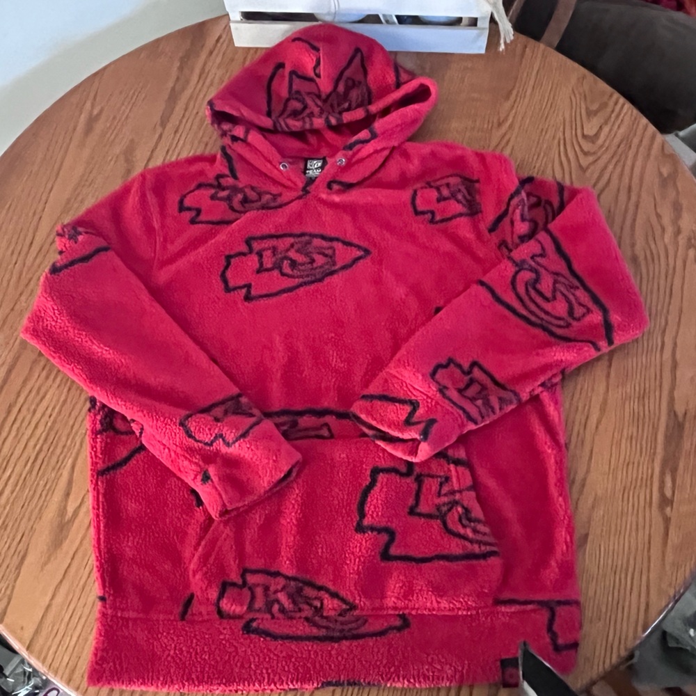 NFL KC Chiefs Red Sherpa fleece Hooded Sweatshirt with Black Logo